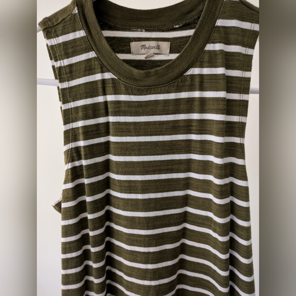 Madewell High Point tank dress in army green stripe - sz XS